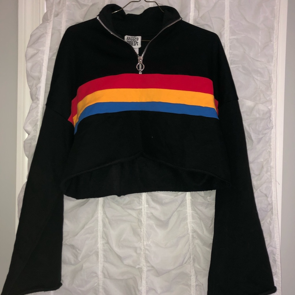 Cute Cropped Sweatshirt with Colorful Stripes